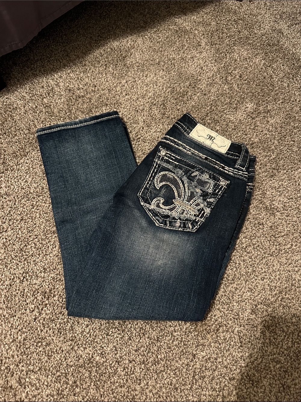 Miss Me Dark Indigo Capri Denim with Embroidered Back Pockets